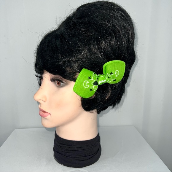 Lime Green Paisley Rockabilly Bandana Knotted Hair Bow - Picture 6 of 11